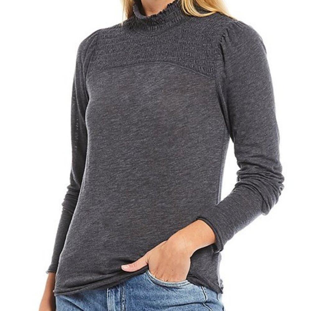 Free People Caroline Smocked Mock Neck Top Size XS NEW